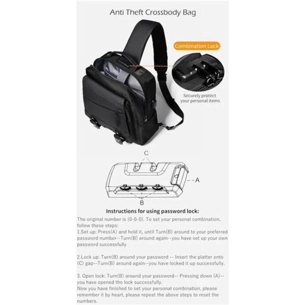 Leaper Crossbody Messenger Bag 13L Multi-pocket Satchel Sling Shoulder‎ for Men